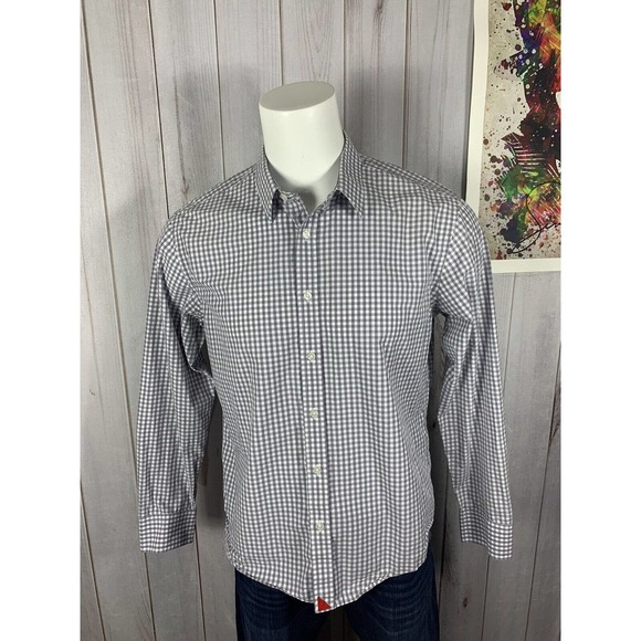 Untuckit Men’s Dress Shirt Long Sleeve Button Up Gray Check Size Large Cotton - Picture 1 of 12